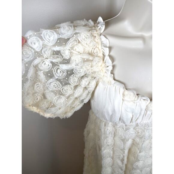 FOR LOVE & LEMONS Josey Rosette Puff Sleeve Bridal White Maxi Dress Size XXS - Picture 7 of 10